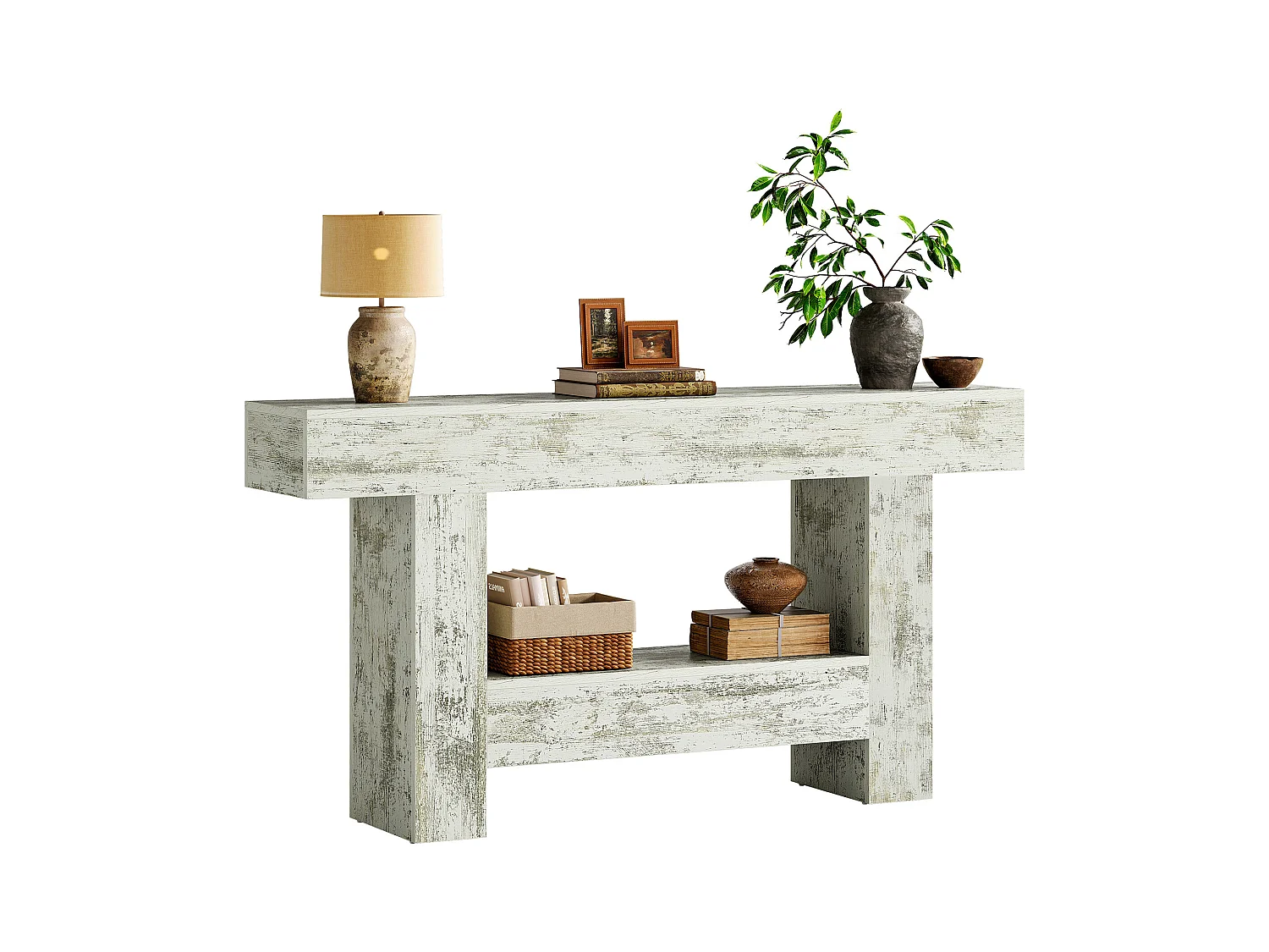 160 cm langer Tischkonsole, Eingangstisch aus Holz mit Stauraum