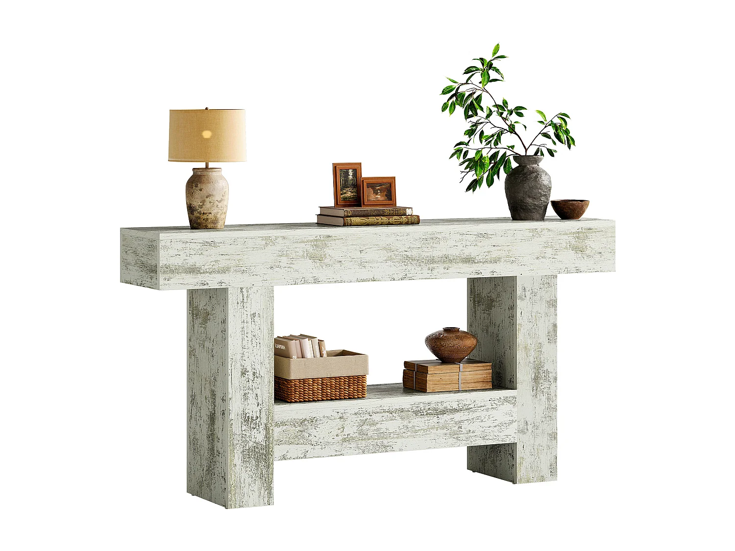 Table console de 160 cm de long, table d'entrée de ferme avec rangement