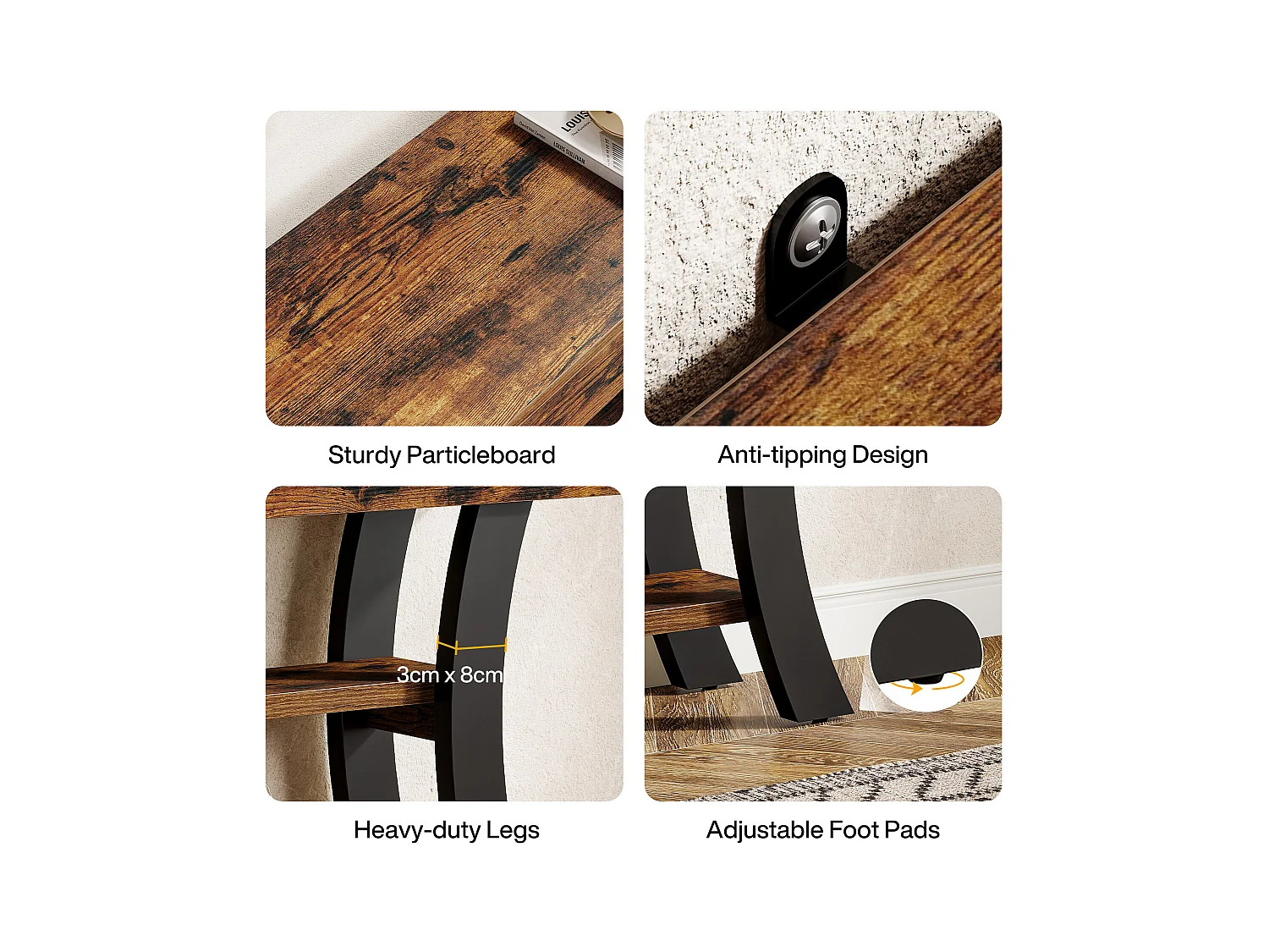 Petite table console de 105 cm pour entrée, table de canapé rustique à 3 niveaux