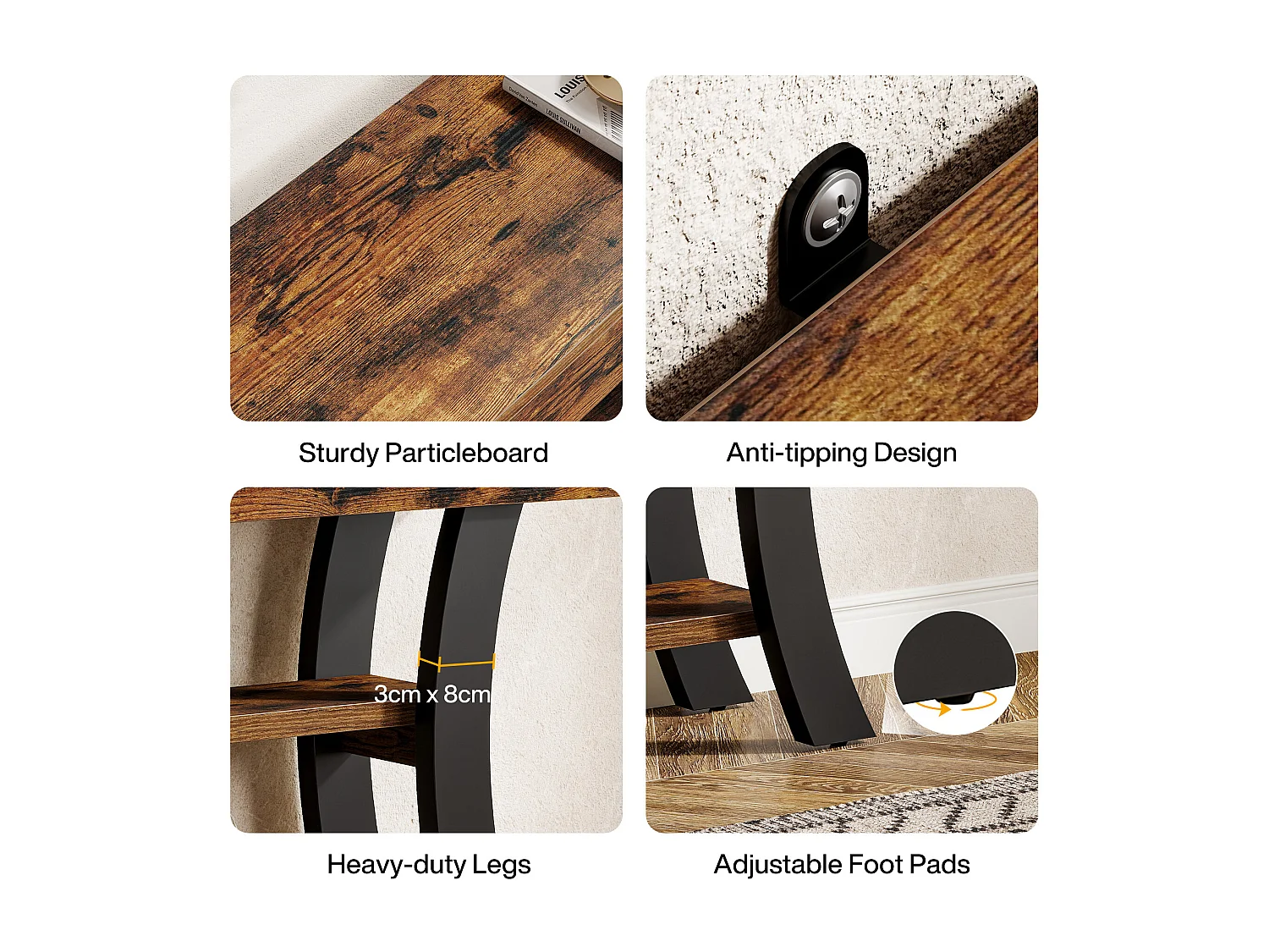 Petite table console de 105 cm pour entrée, table de canapé rustique à 3 niveaux