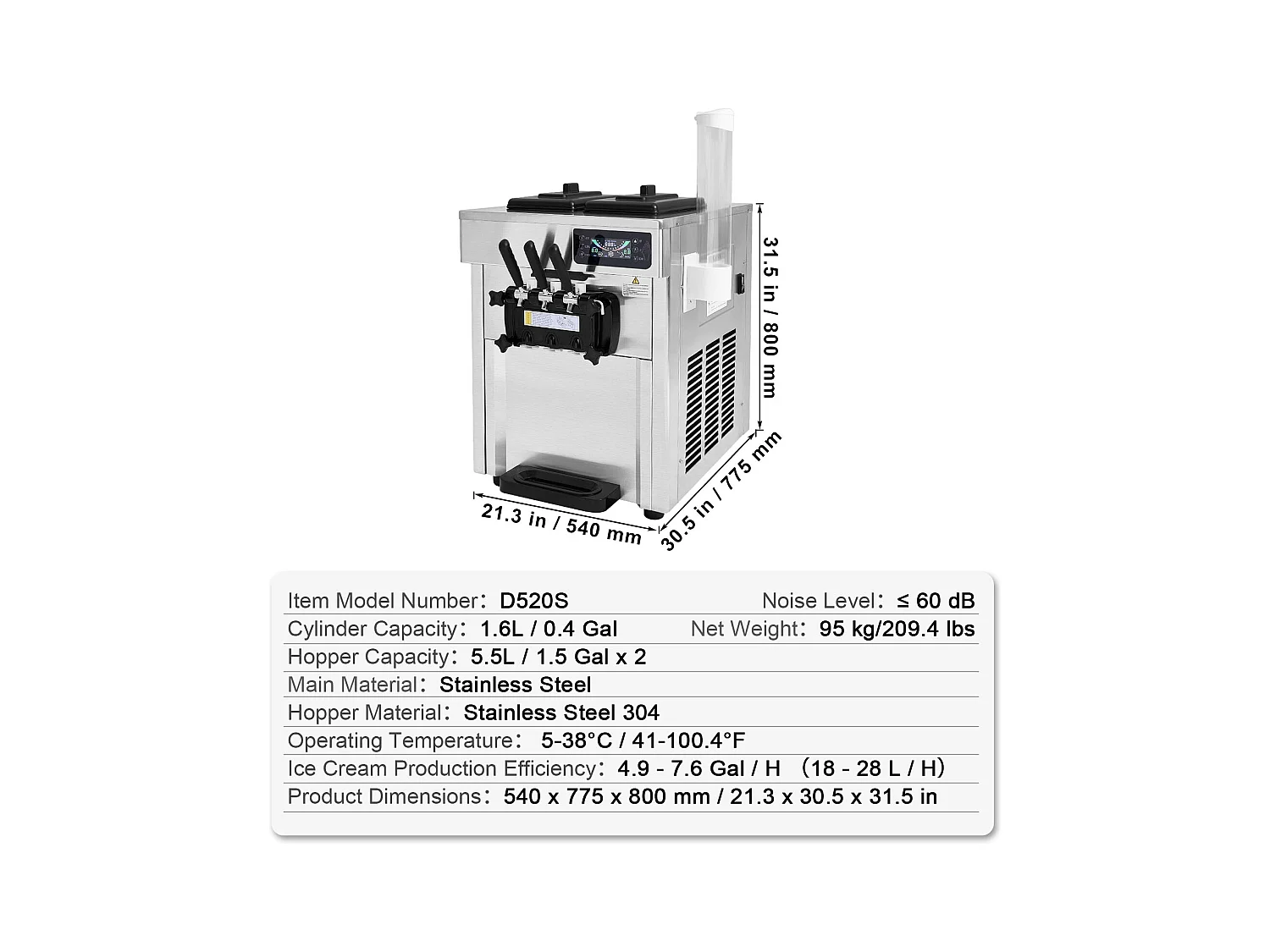 Machine à Crème Glacée SucceBuy, Appareil à Glace Italienne 3 Saveurs 18-28 L/h , pour Toute Aventure de Camping