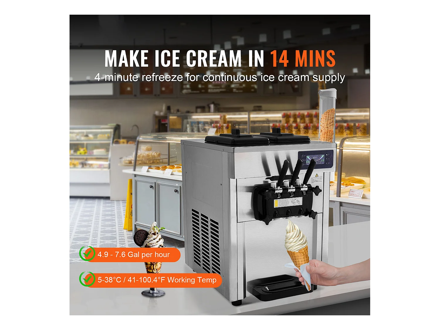 Machine à Crème Glacée SucceBuy, Appareil à Glace Italienne 3 Saveurs 18-28 L/h , pour Toute Aventure de Camping