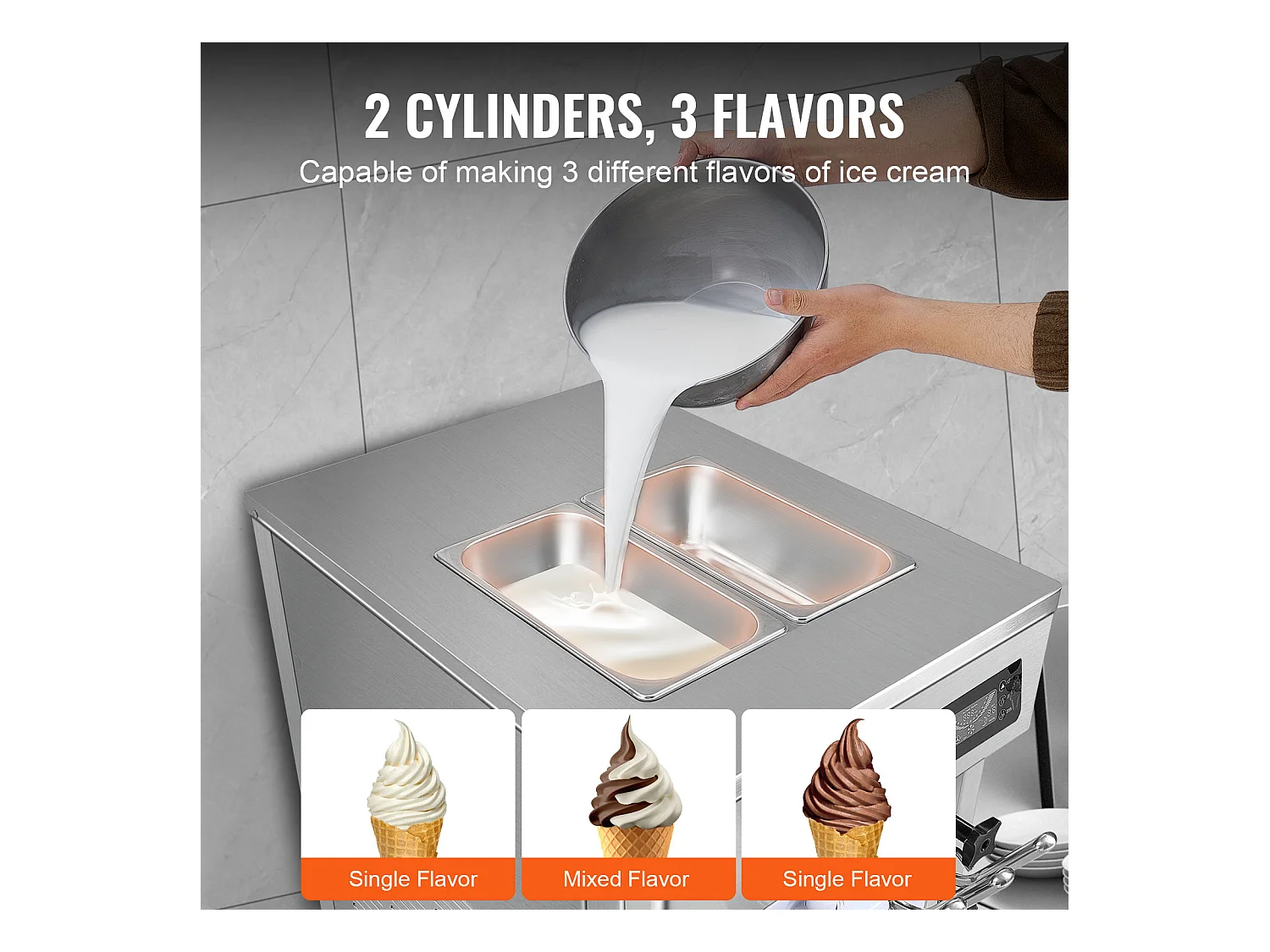 Machine à Crème Glacée SucceBuy, Appareil à Glace Italienne 3 Saveurs 18-28 L/h , pour Toute Aventure de Camping