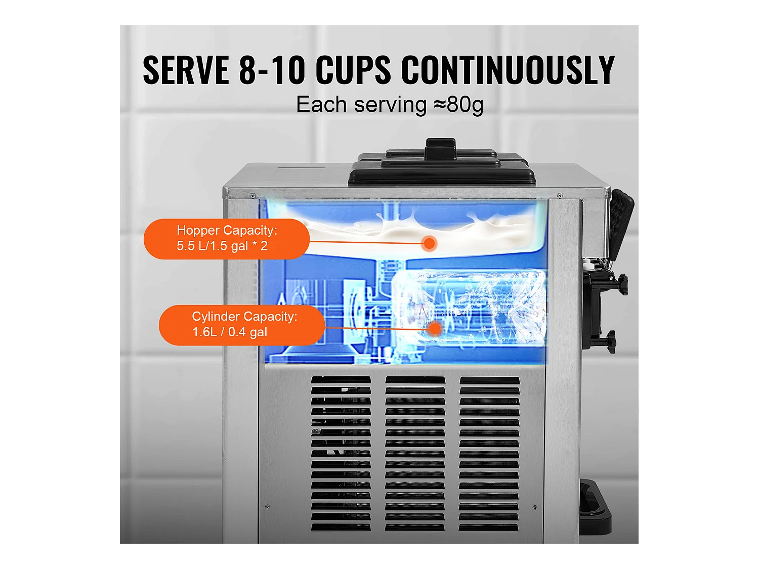 Machine à Crème Glacée SucceBuy, Appareil à Glace Italienne 3 Saveurs 18-28 L/h , pour Toute Aventure de Camping