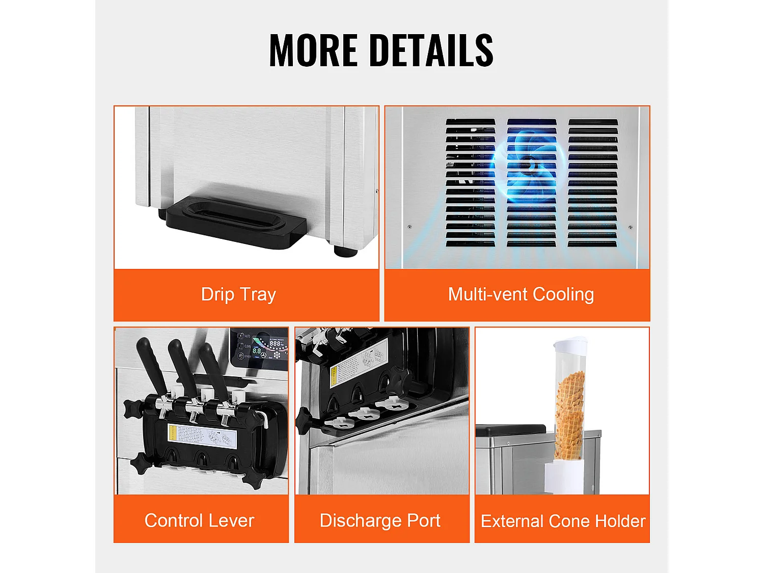 Machine à Crème Glacée SucceBuy, Appareil à Glace Italienne 3 Saveurs 18-28 L/h , pour Toute Aventure de Camping