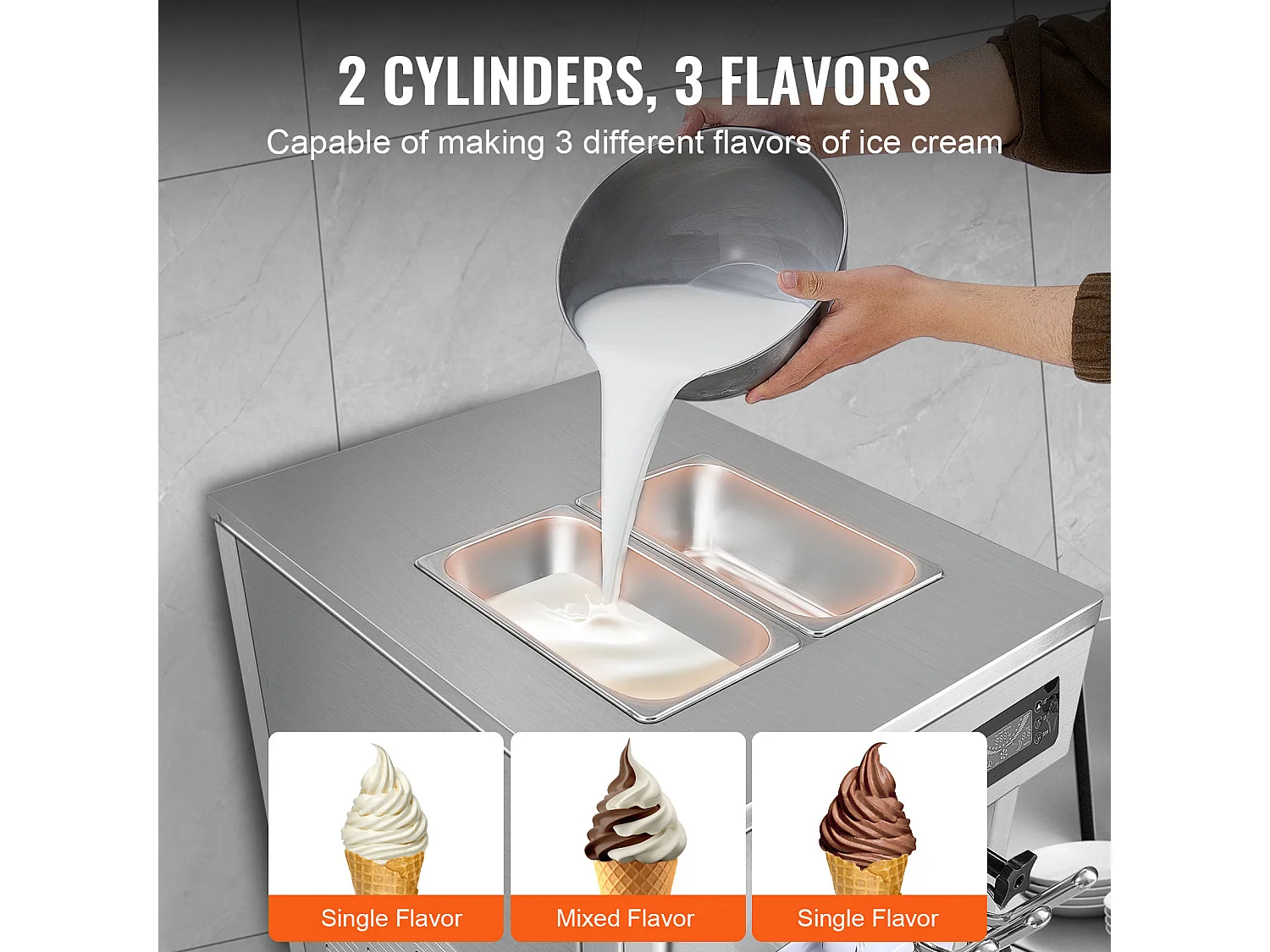 Machine à Crème Glacée SucceBuy, Appareil à Glace Italienne 3 Saveurs 18-28 L/h , pour Toute Aventure de Camping