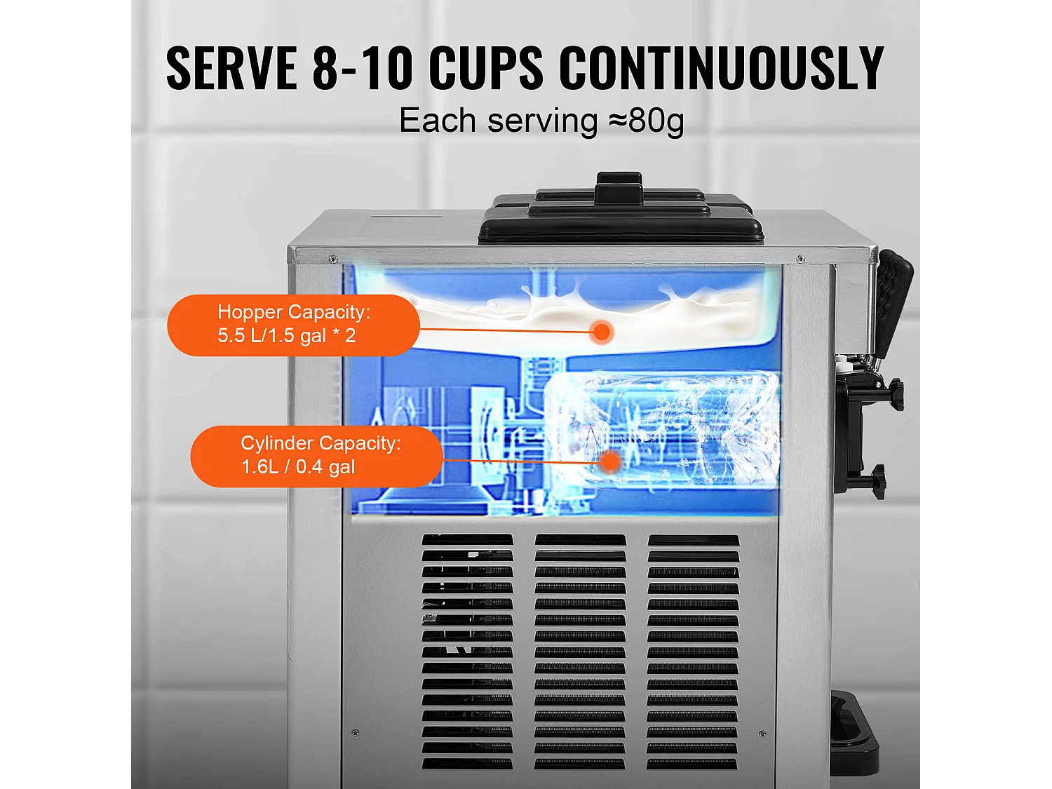 Machine à Crème Glacée SucceBuy, Appareil à Glace Italienne 3 Saveurs 18-28 L/h , pour Toute Aventure de Camping