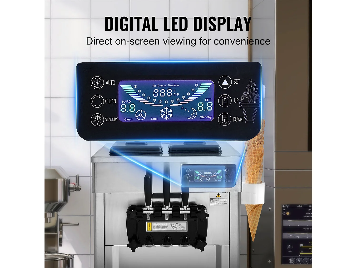 Machine à Crème Glacée SucceBuy, Appareil à Glace Italienne 3 Saveurs 18-28 L/h , pour Toute Aventure de Camping