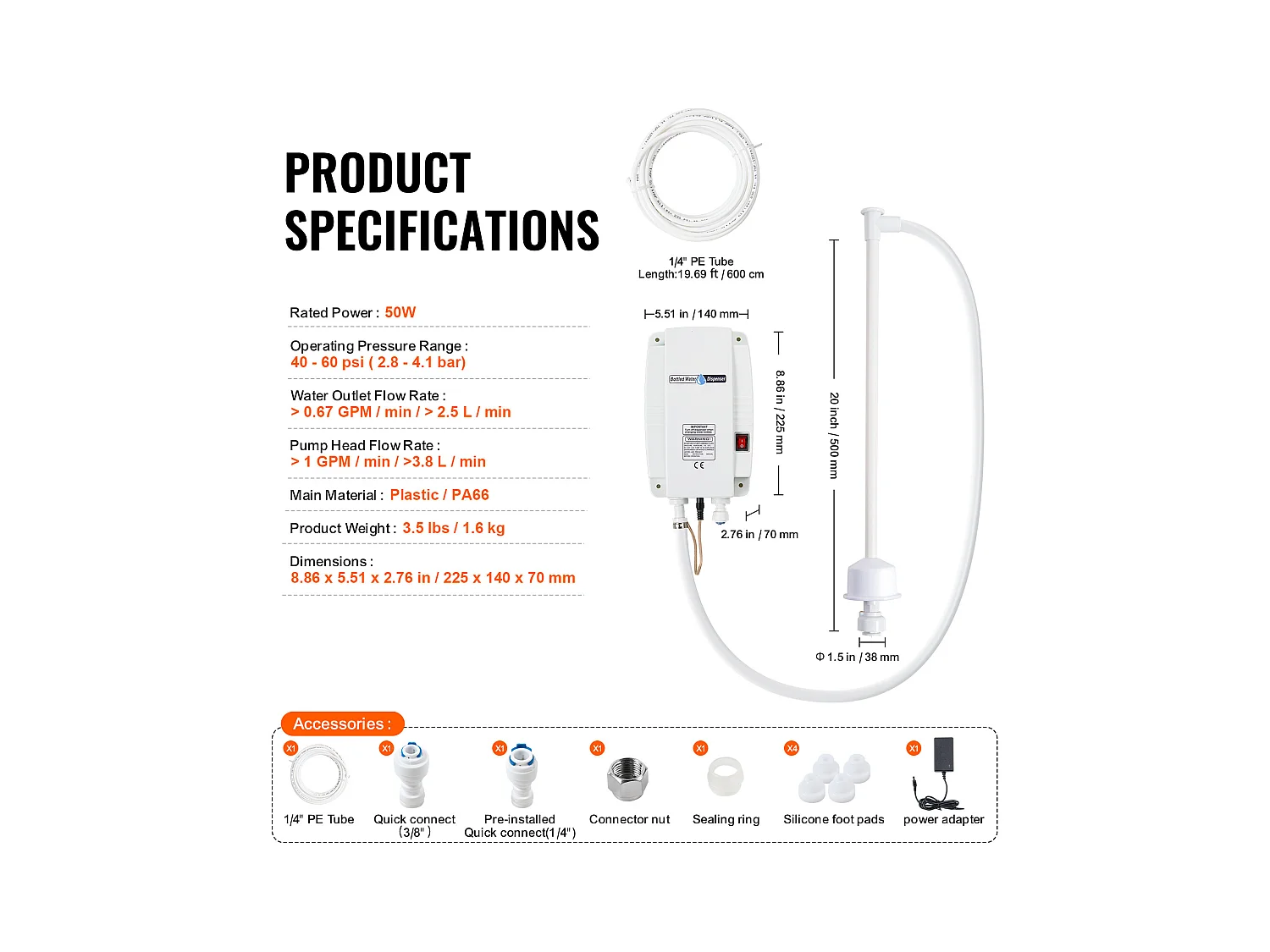 Système de Pompe de Distribution d’Eau SucceBuy 3,78 L/min, Pompe de Distribution d’Eau 40 PSI, pour Machines à Espresso et Bouteilles