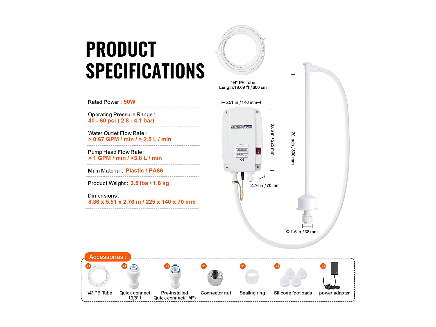 Système de Pompe de Distribution d’Eau SucceBuy 3,78 L/min, Pompe de Distribution d’Eau 40 PSI, pour Machines à Espresso et Bouteilles