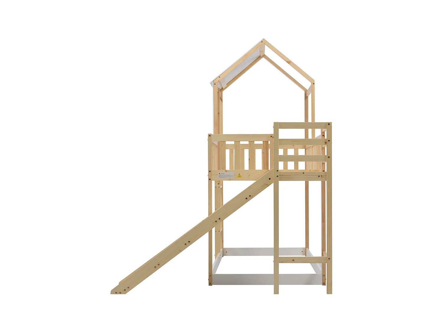 Letto a castello, scala, scivolo, letto a casetta, tetto, finestra, protezione, pino, naturale+bianco, 90x200cm