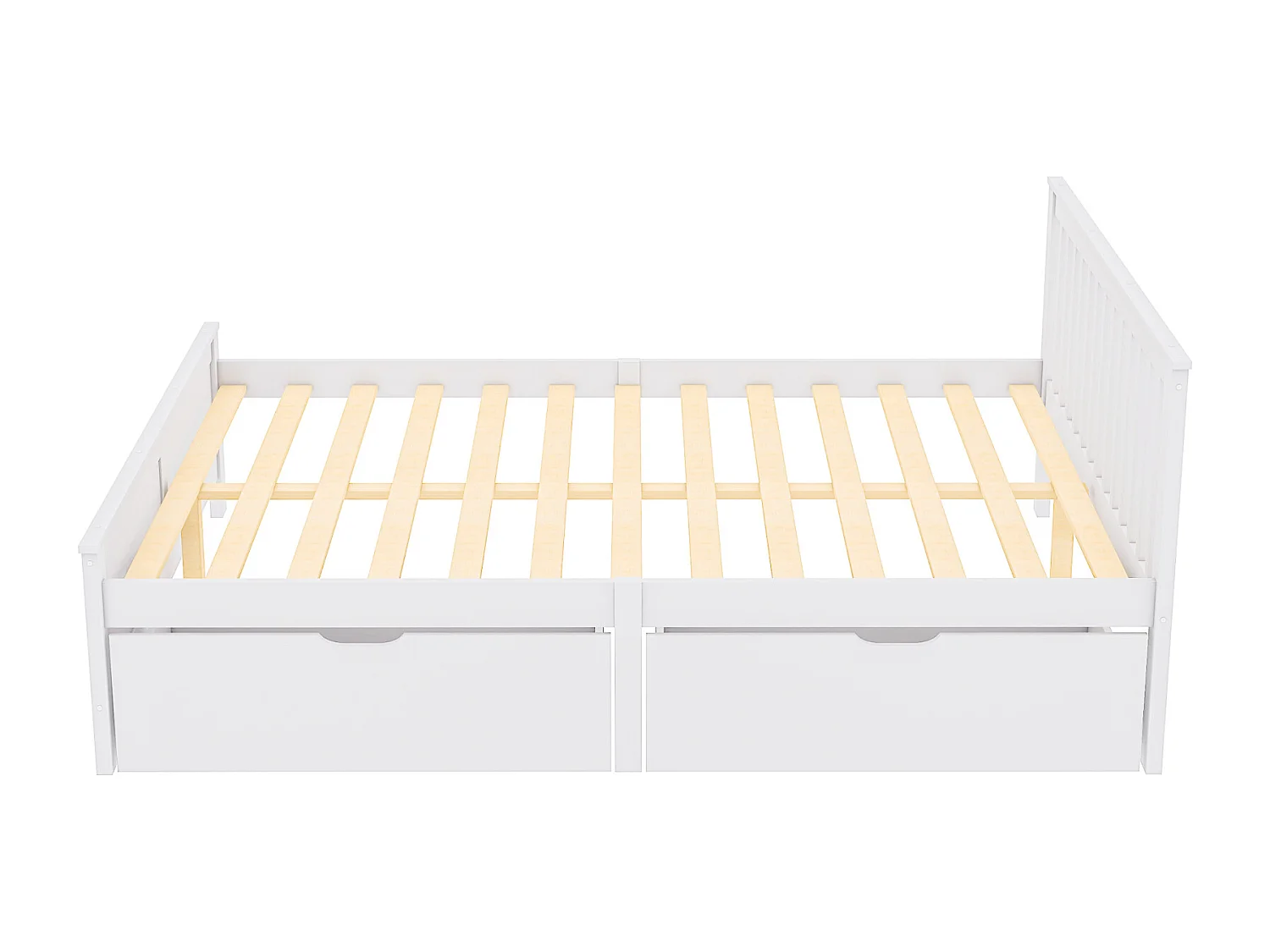 Lit en bois, lit double, lit jeune, lit adulte, avec tiroirs de rangement, cadre en bois de pin, blanc (140x200cm)