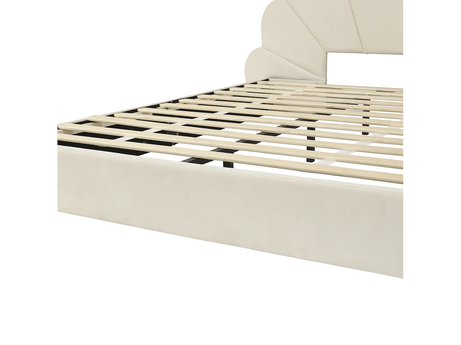Gestoffeerd tweepersoonsbed, gebogen bloemblaadjes hoofdeinde, eenvoudig, elegant en comfortabel, modern bedframe, fluweel, beige, 140x200cm