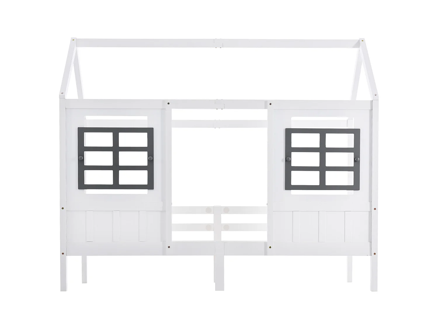 Lit cabane, lit simple, canapé-lit, lit enfant avec 2 fenêtres, cadre en pin, MDF, blanc (200x90cm)