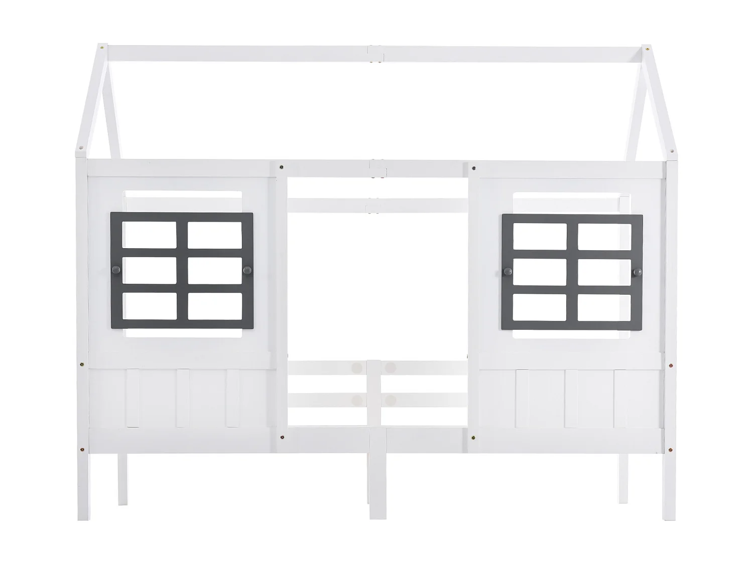 Lit cabane, lit simple, canapé-lit, lit enfant avec 2 fenêtres, cadre en pin, MDF, blanc (200x90cm)