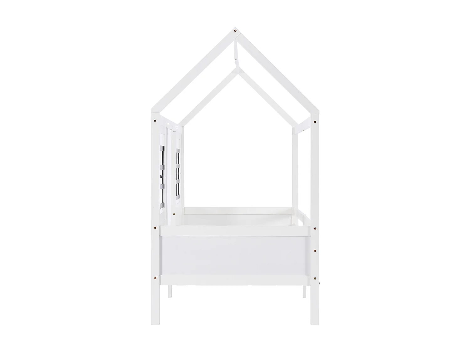 Lit cabane, lit simple, canapé-lit, lit enfant avec 2 fenêtres, cadre en pin, MDF, blanc (200x90cm)