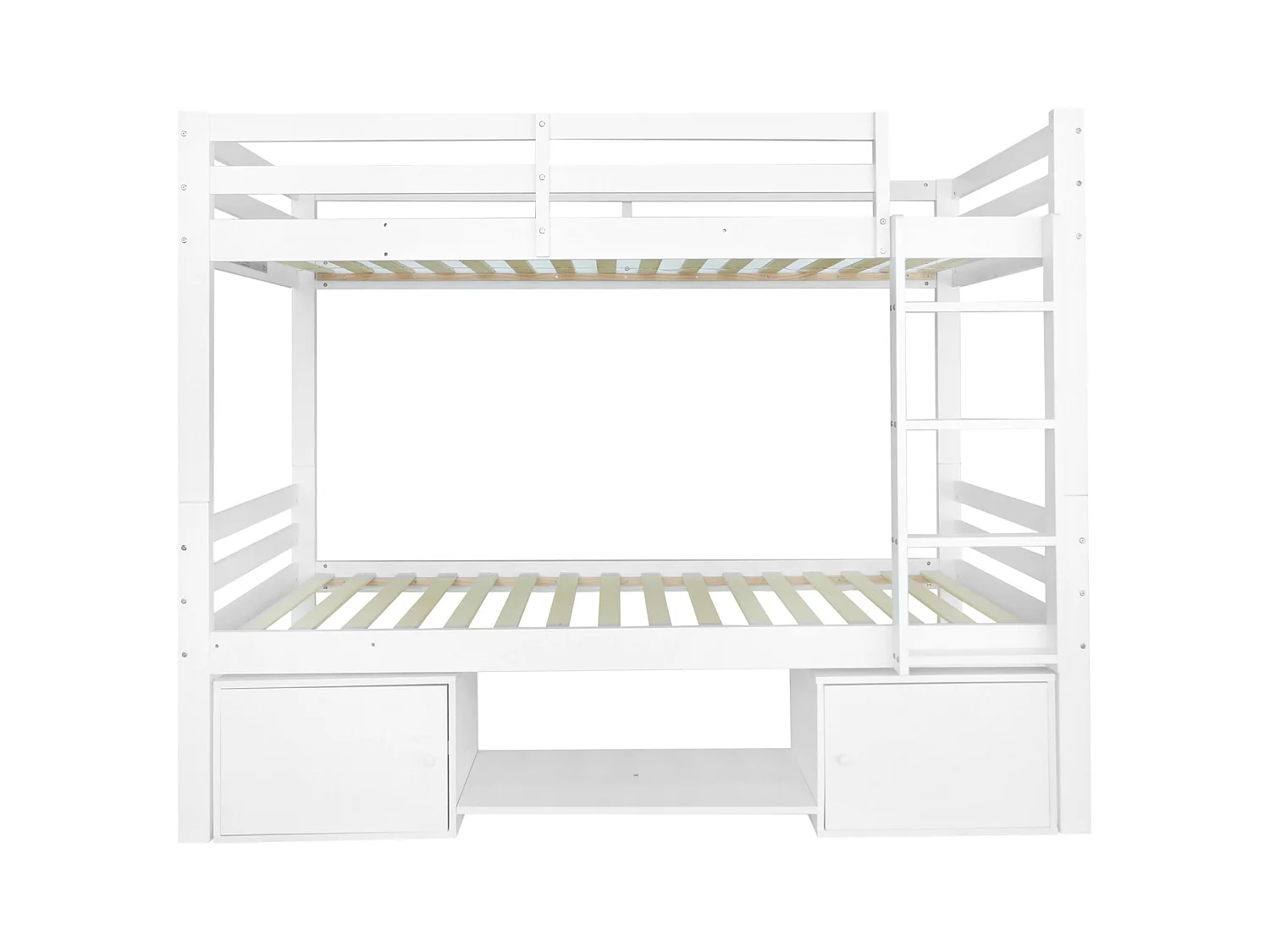 Lit superposé pour enfant, lit enfant avec étagères à chaussures et casiers, lit divisé en 2 lits simples, lit jeune, lit simple, blanc, 90x200cm.