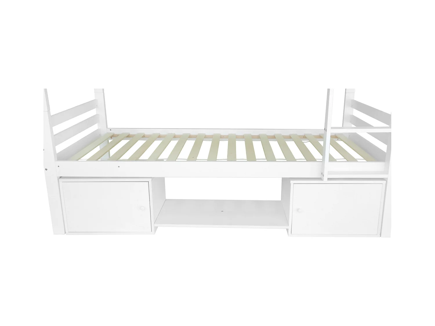 Lit superposé pour enfant, lit enfant avec étagères à chaussures et casiers, lit divisé en 2 lits simples, lit jeune, lit simple, blanc, 90x200cm.