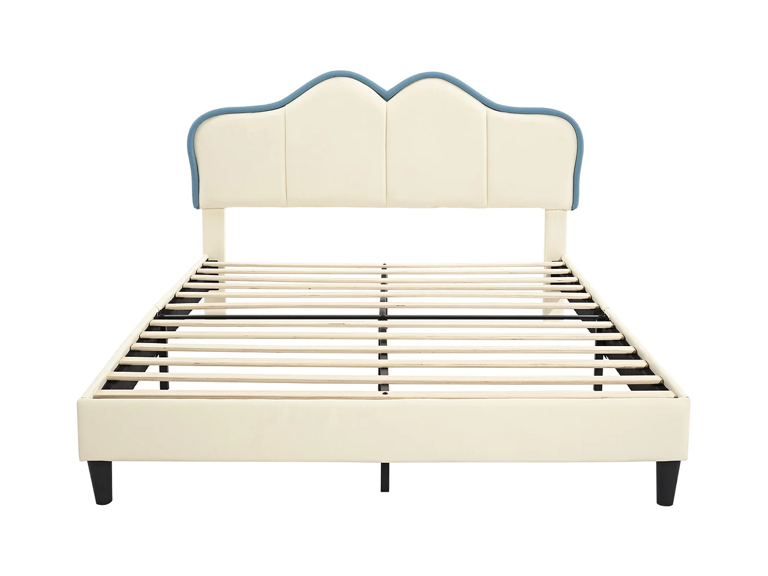 Lit rembourré, bords souples, pieds stables, tête de lit, double, PU, blanc + bleu, 140x200cm