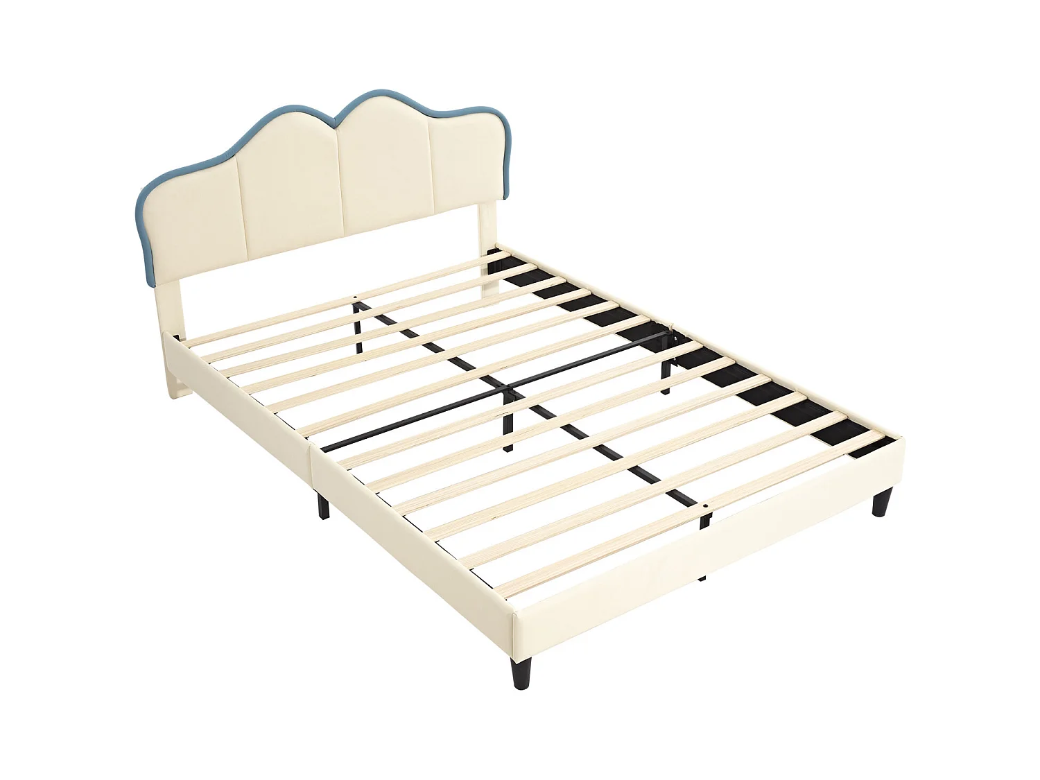 Lit rembourré, bords souples, pieds stables, tête de lit, double, PU, blanc + bleu, 140x200cm