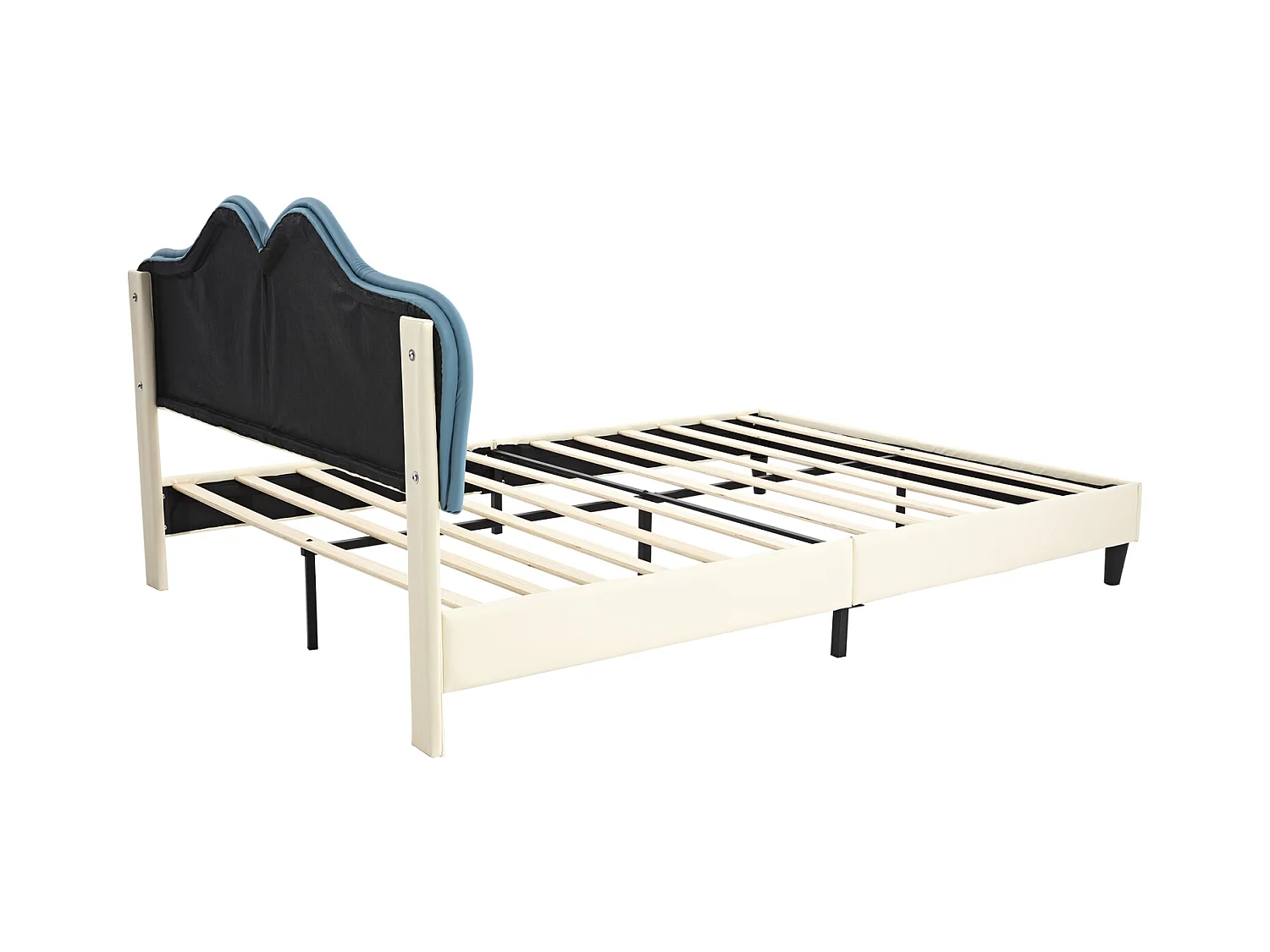 Lit rembourré, bords souples, pieds stables, tête de lit, double, PU, blanc + bleu, 140x200cm