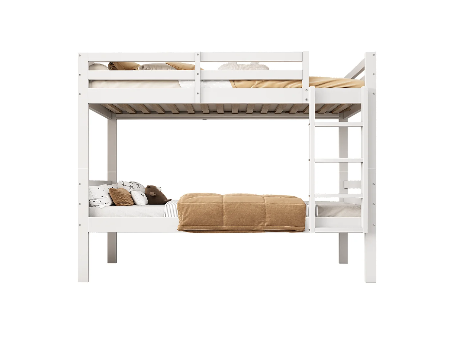 Kinder-Etagenbett, 3-stufige Schrägleiter, Schutz, 2 Einzelbetten, Kiefer, weiß, 90x200cm