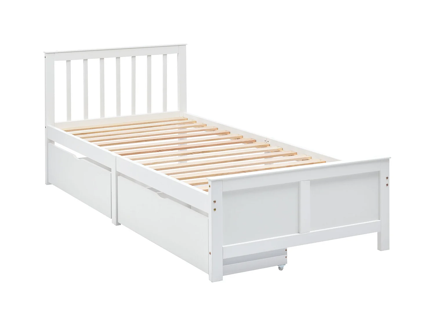 Houten bed, eenpersoonsbed, jeugdbed, volwassenbed, met opberglades, grenenhouten frame, wit (90x200cm)