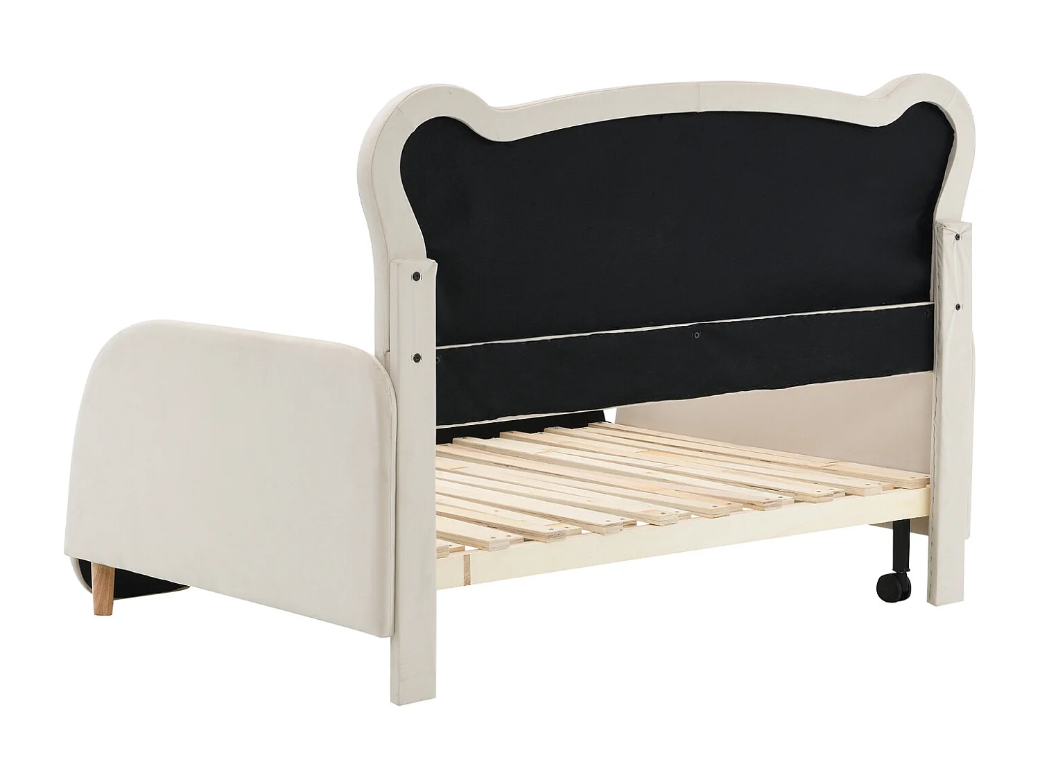 Lit double Bear, rembourré, pour enfant, divan, gigogne, bords doux, velours, beige, 140x110/200cm