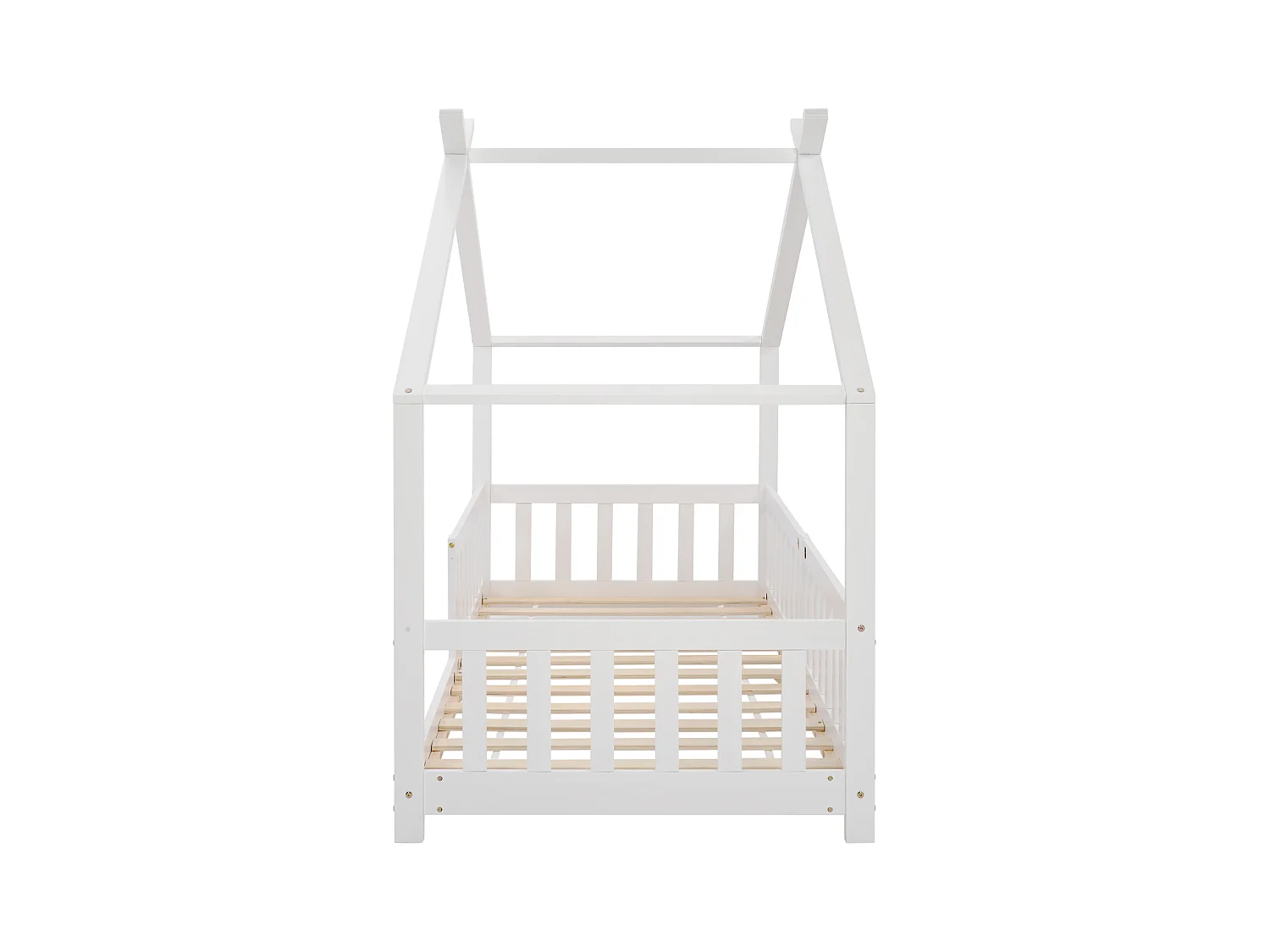 Magnifique lit en bois massif avec barrière et sommier à lattes, avec protection anti-chute pour chambres d'enfants et d'adolescents, blanc (90 x 200 cm).