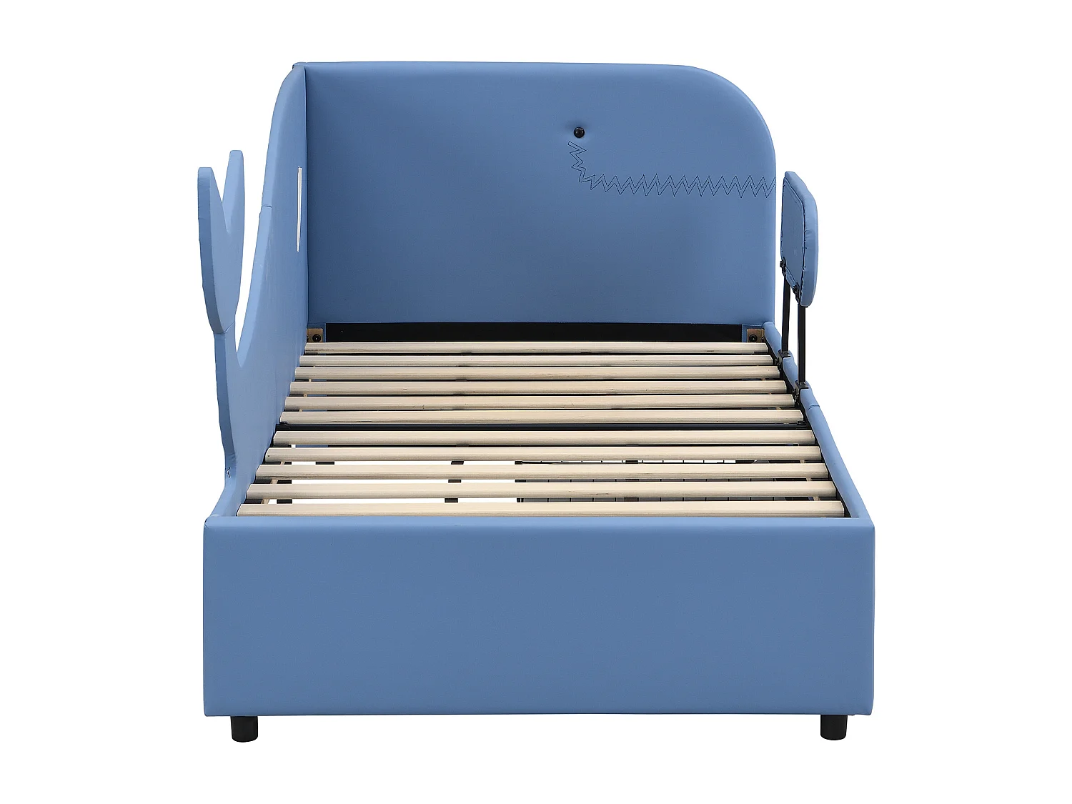 Kinderbed, slaapbank, slaapbank (metaal), 2 lades, wielen, PU+MDF+multiplex, blauw, 90x200cm