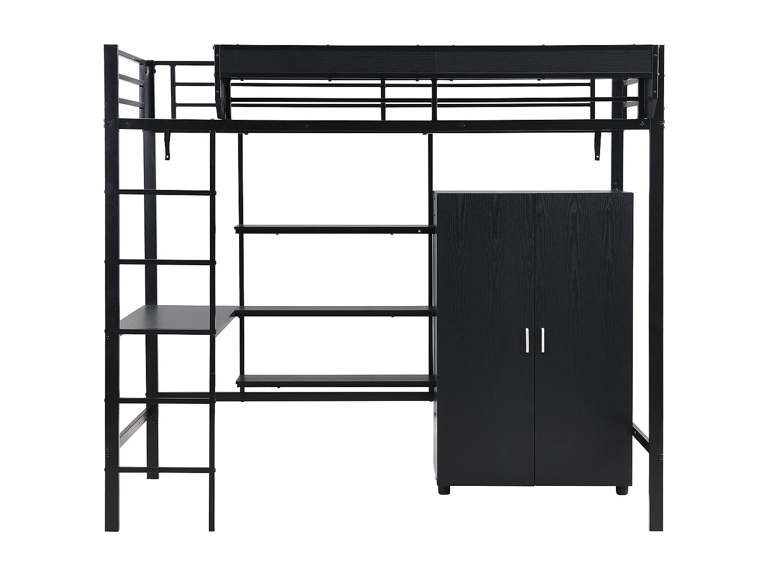 Cama ferro beliche, mesa+guarda-roupa, armazenamento, escada 5 degraus, preto, 90x200cm