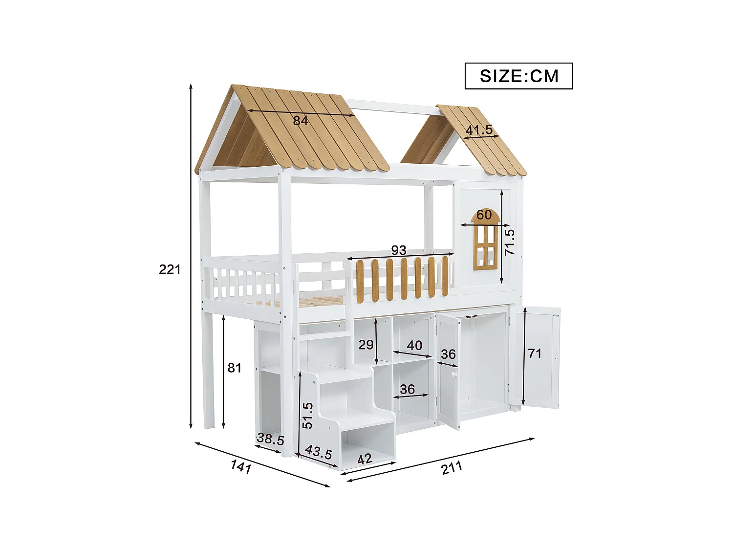 Beliche madeira, armazenamento, guarda-roupa+janela+sapateira, pinho, branco+natural, 90x200cm