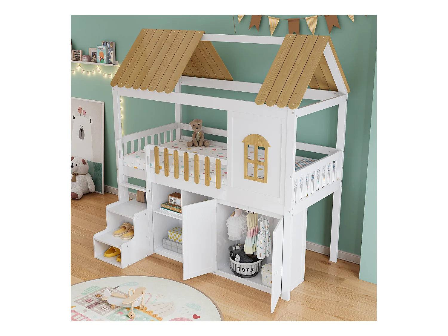 Beliche madeira, armazenamento, guarda-roupa+janela+sapateira, pinho, branco+natural, 90x200cm