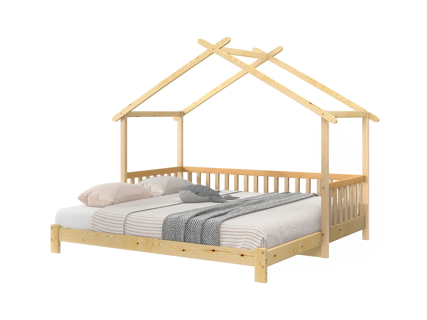 Ausziehbares Baumhausbett, Baumhausbett, Kinderbett, Schlafsofa, Einzel- und Doppelbett, reines Massivholz, Natur (200 x 90 cm)