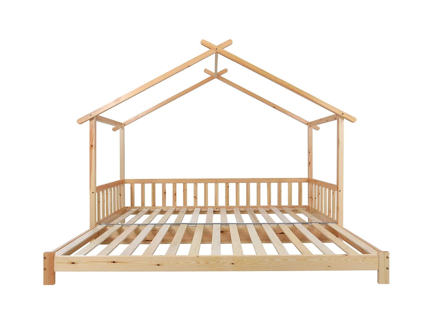 Ausziehbares Baumhausbett, Baumhausbett, Kinderbett, Schlafsofa, Einzel- und Doppelbett, reines Massivholz, Natur (200 x 90 cm)