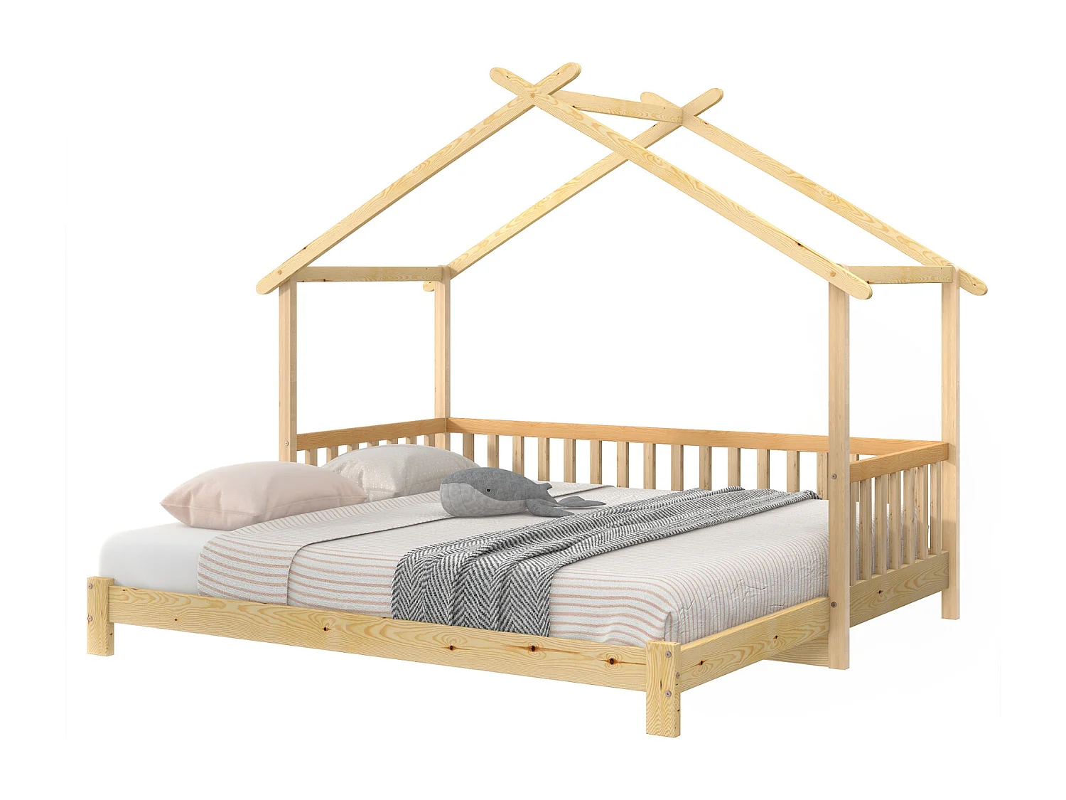 Ausziehbares Baumhausbett, Baumhausbett, Kinderbett, Schlafsofa, Einzel- und Doppelbett, reines Massivholz, Natur (200 x 90 cm)