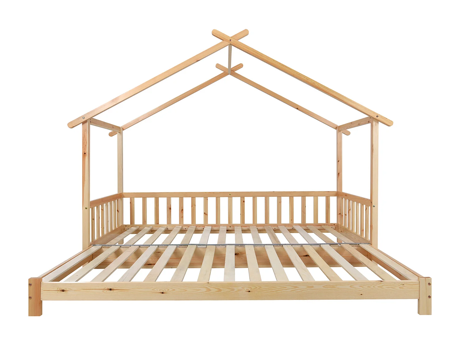 Ausziehbares Baumhausbett, Baumhausbett, Kinderbett, Schlafsofa, Einzel- und Doppelbett, reines Massivholz, Natur (200 x 90 cm)