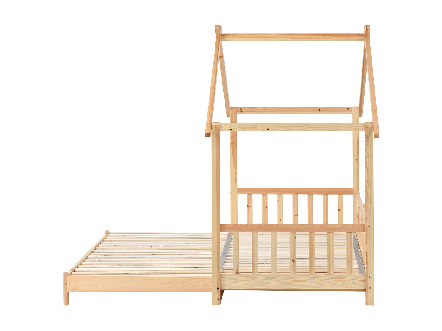 Ausziehbares Baumhausbett, Baumhausbett, Kinderbett, Schlafsofa, Einzel- und Doppelbett, reines Massivholz, Natur (200 x 90 cm)