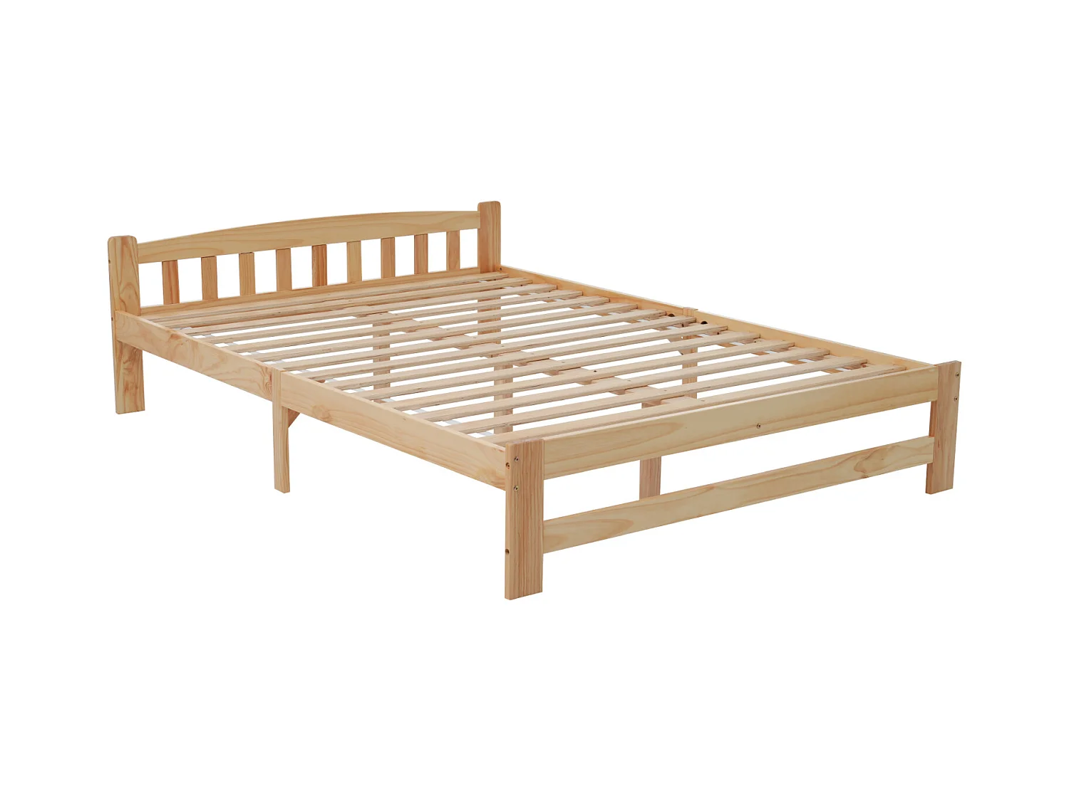 Lit en bois massif, lit futon, lit double, lit en bois massif naturel avec tête de lit et sommier à lattes, lit jeune, lit adulte, naturel, 140x200 cm