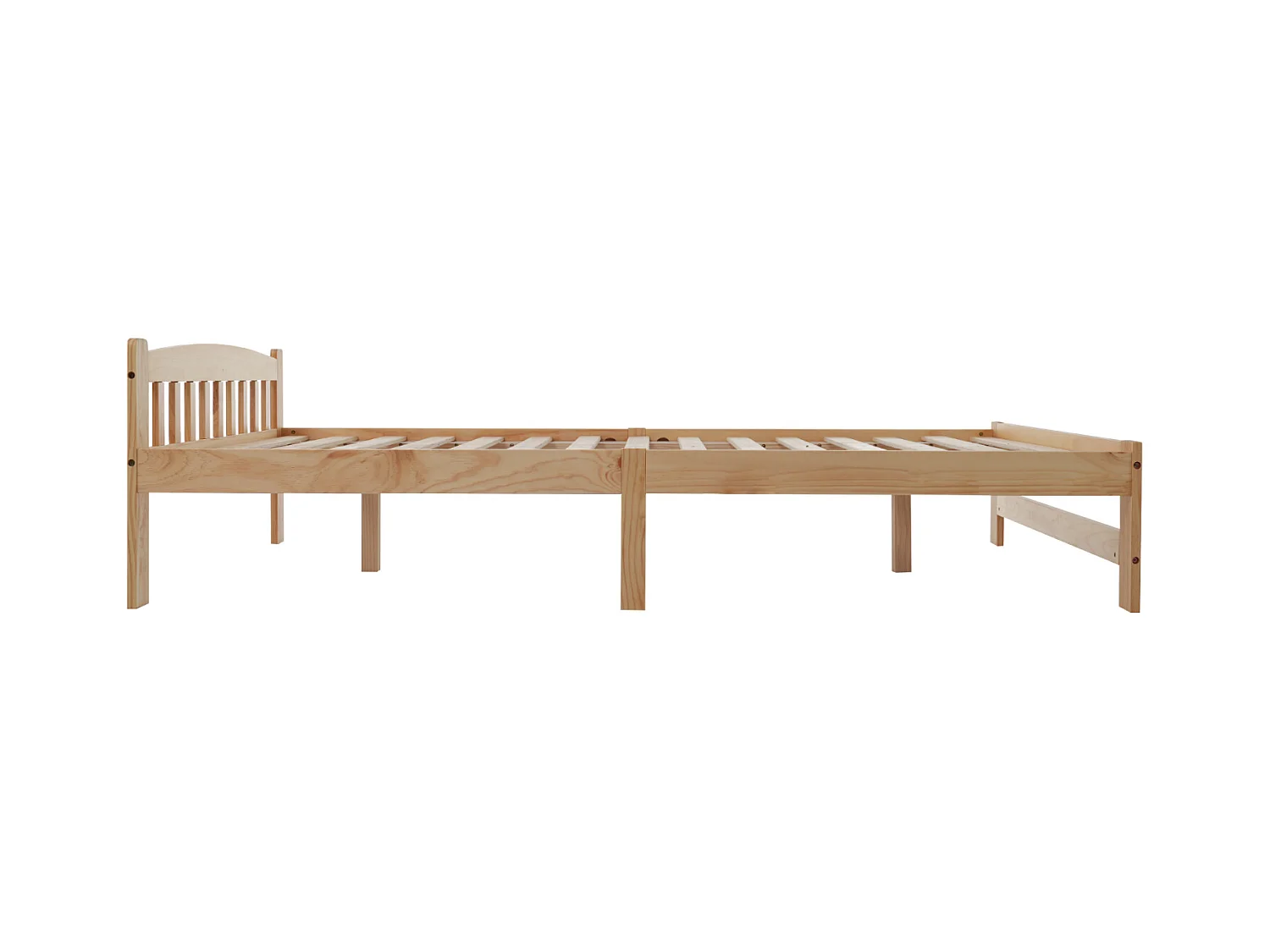 Lit en bois massif, lit futon, lit double, lit en bois massif naturel avec tête de lit et sommier à lattes, lit jeune, lit adulte, naturel, 140x200 cm