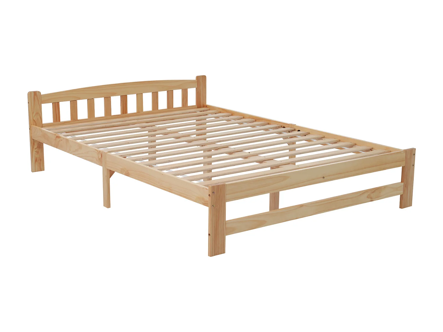 Lit en bois massif, lit futon, lit double, lit en bois massif naturel avec tête de lit et sommier à lattes, lit jeune, lit adulte, naturel, 140x200 cm