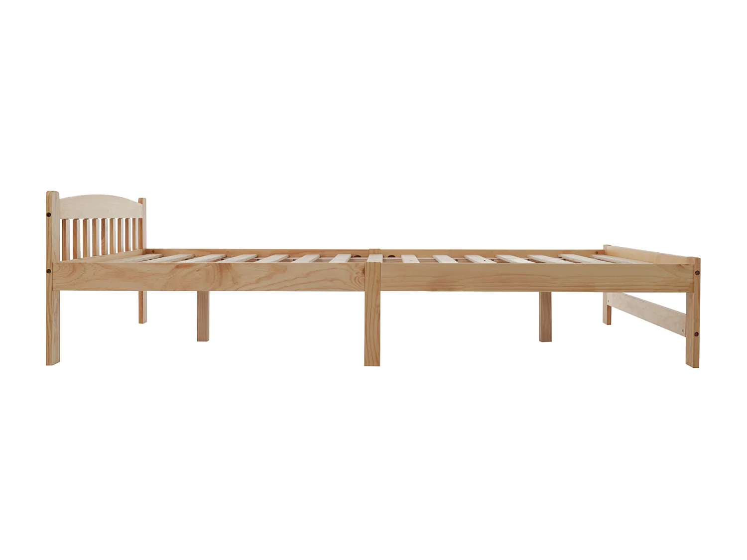 Lit en bois massif, lit futon, lit double, lit en bois massif naturel avec tête de lit et sommier à lattes, lit jeune, lit adulte, naturel, 140x200 cm