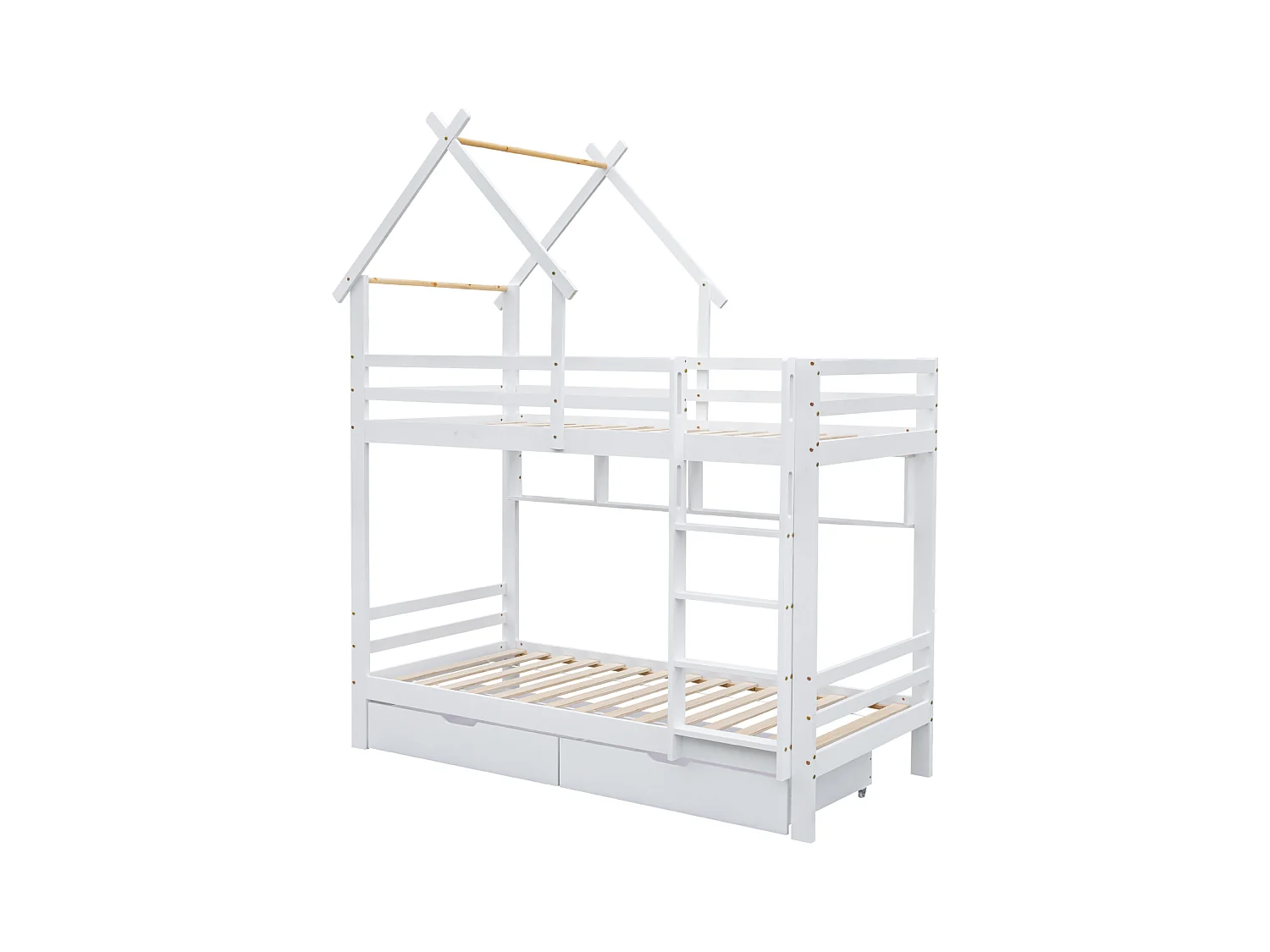 Beliche, gavetas+prateleiras, escada 3 degraus, proteção, pinho, branco, 90x200cm