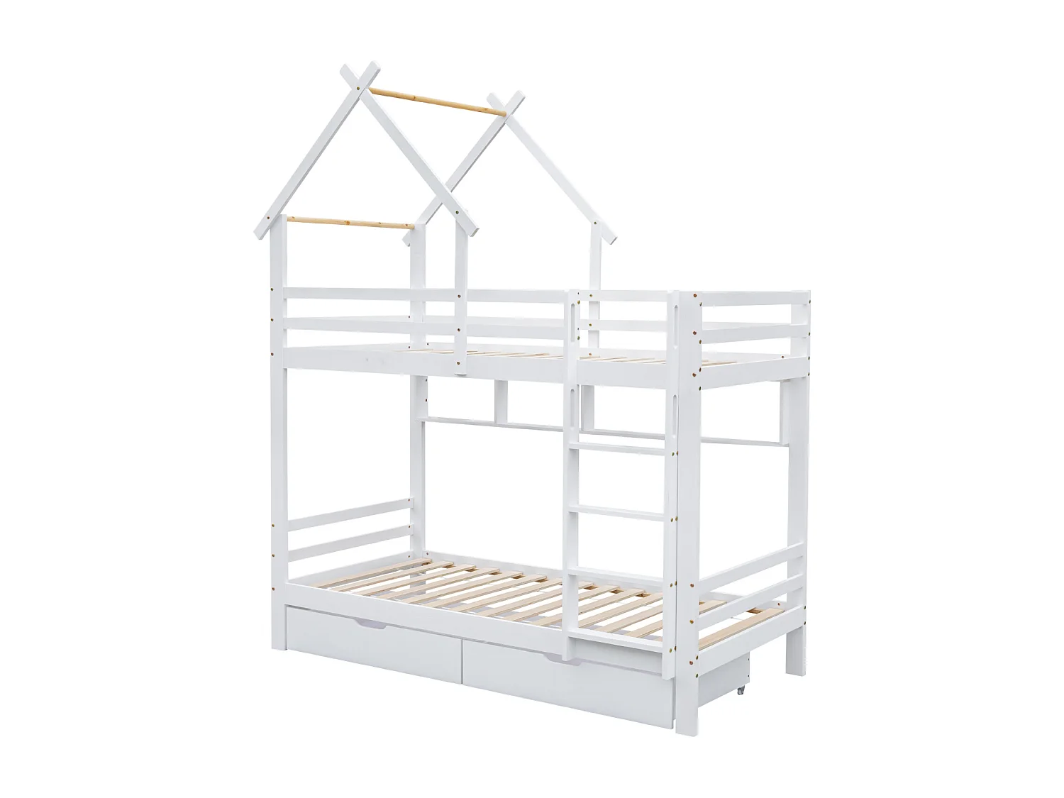 Beliche, gavetas+prateleiras, escada 3 degraus, proteção, pinho, branco, 90x200cm