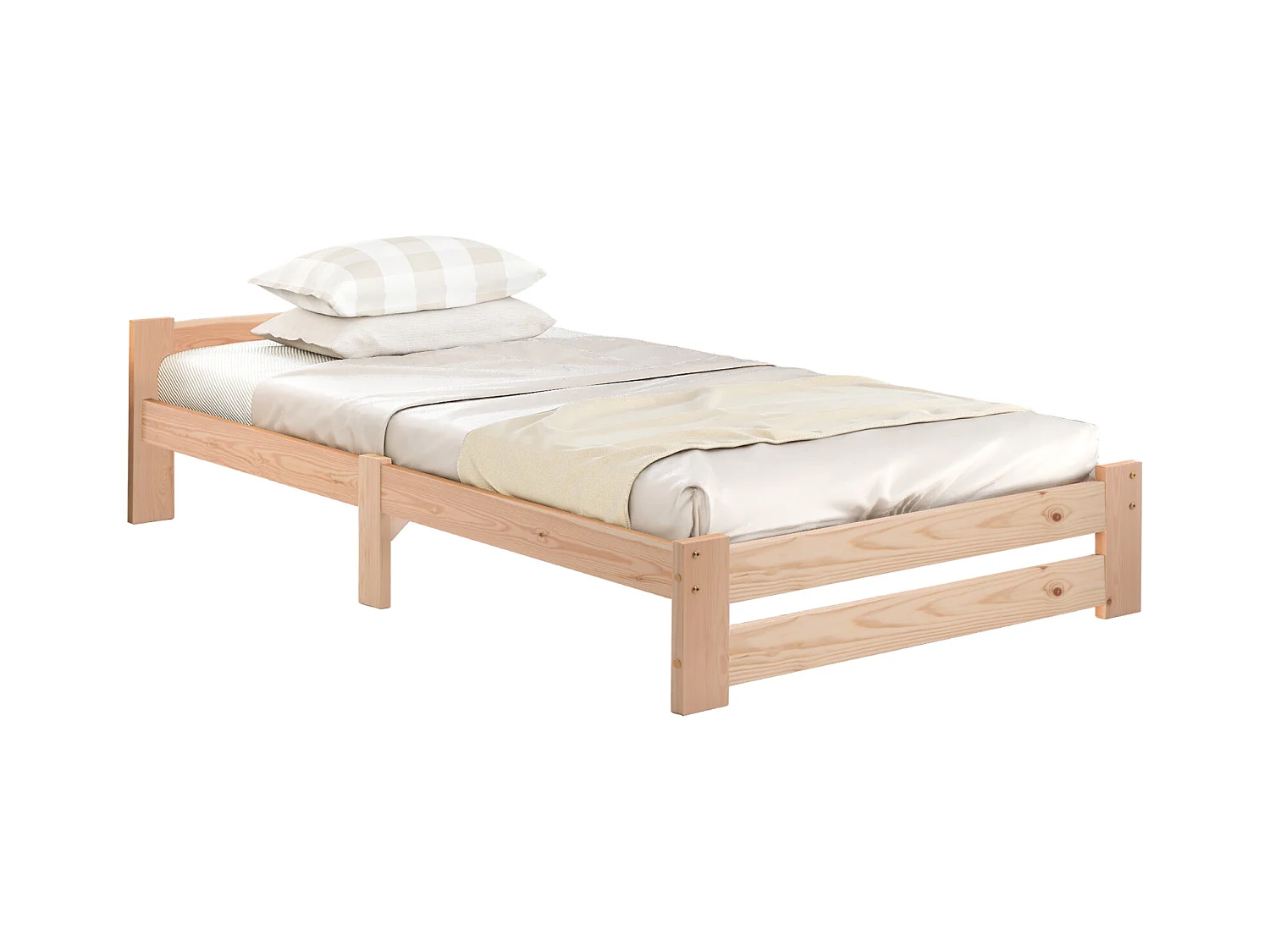 Massivholzbett, Futonbett, Natur Massivholzbett mit Kopfteil und Lattenrost, Natur (200x90cm)