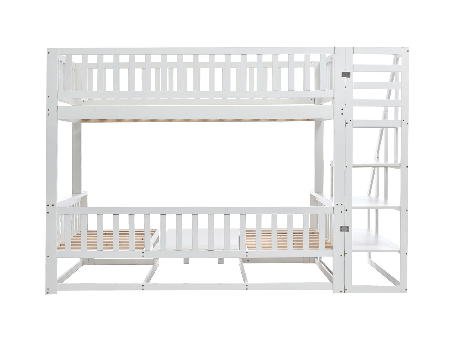 Lit superposé compact avec échelle, table réglable et canapé en bois, cadre en pin robuste, blanc (90 x 200 cm et 120 x 200 cm)