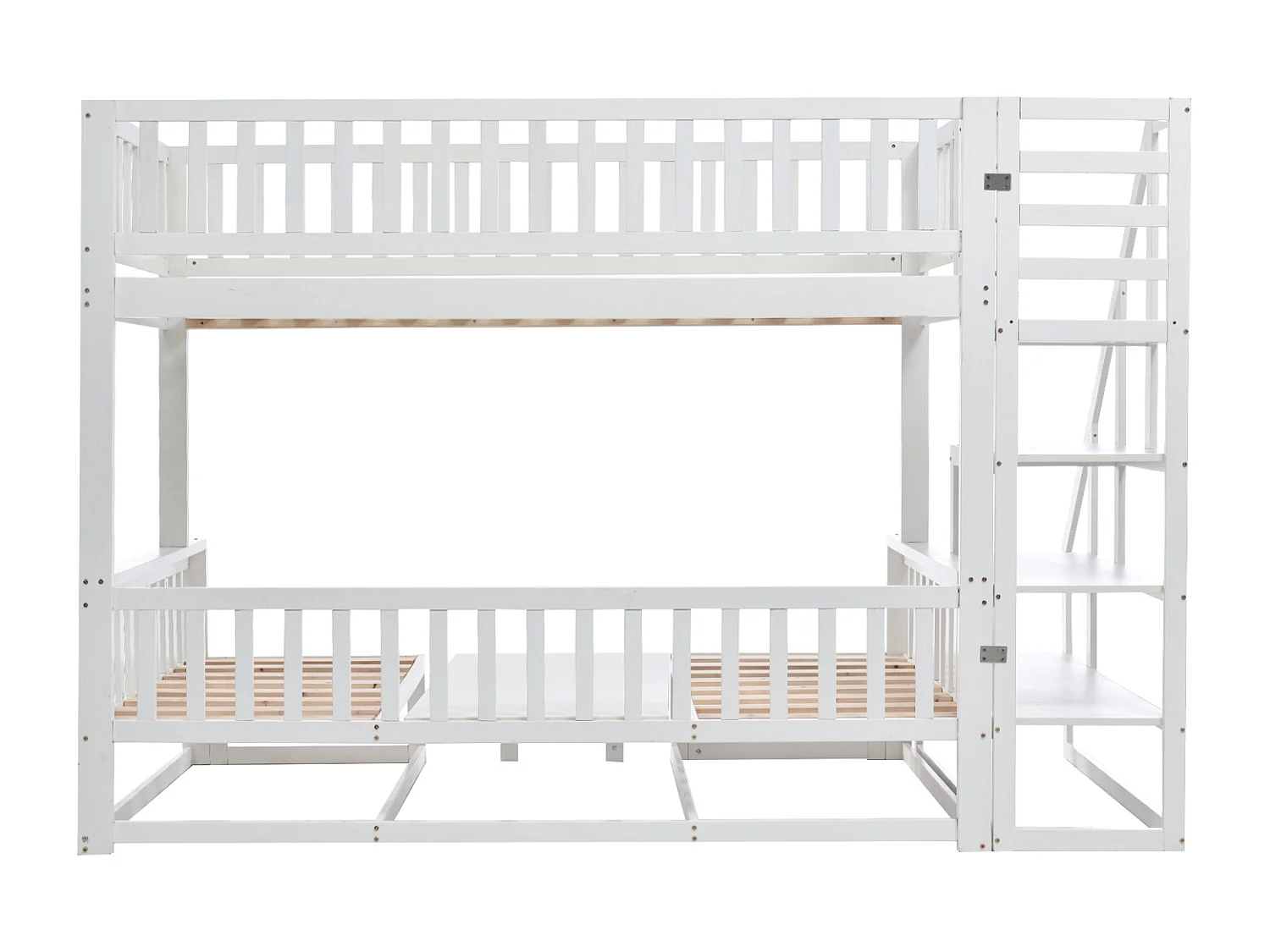 Lit superposé compact avec échelle, table réglable et canapé en bois, cadre en pin robuste, blanc (90 x 200 cm et 120 x 200 cm)