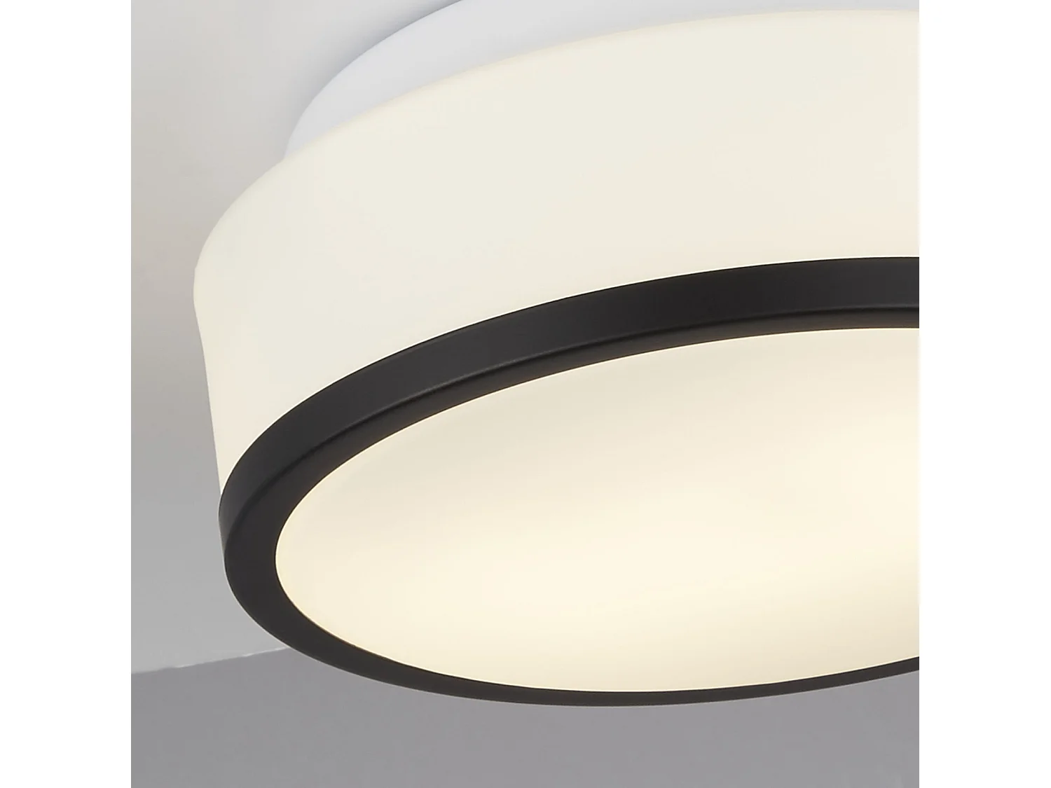 Searchlicht Cheese Badezimmer IP44 2-Licht bündig, opalweißer Glasschirm, mattschwarzer Rand, Durchmesser 23 cm, IP44