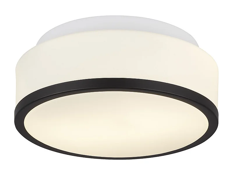 Searchlicht Cheese Badezimmer IP44 2-Licht bündig, opalweißer Glasschirm, mattschwarzer Rand, Durchmesser 23 cm, IP44