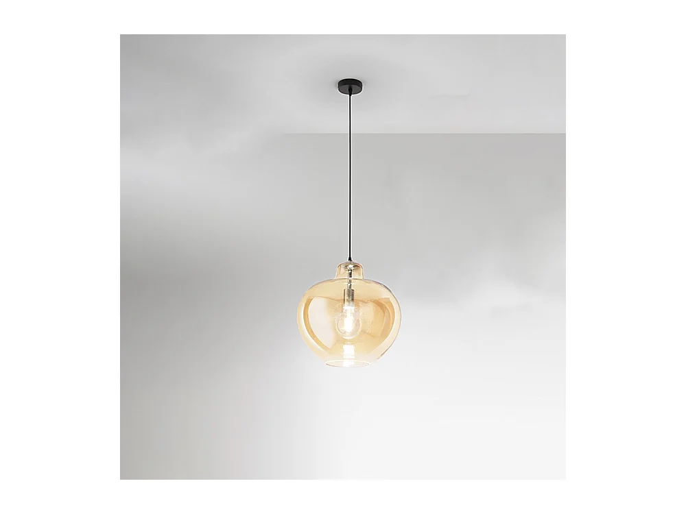 Sospensione Contemporanea Bowl Metallo Cromo Vetro Ambra 1 Luce E27